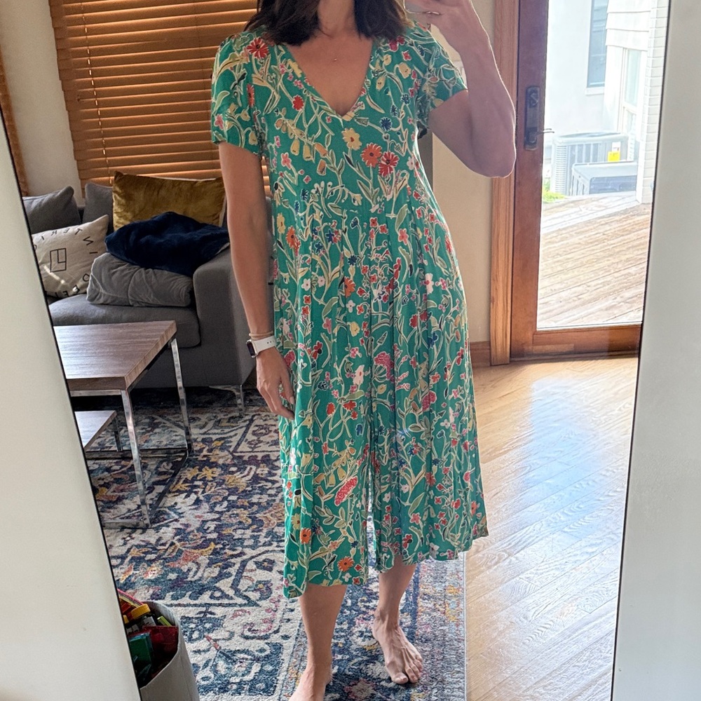 Floral Green V-Neck romper from Anthropologie
